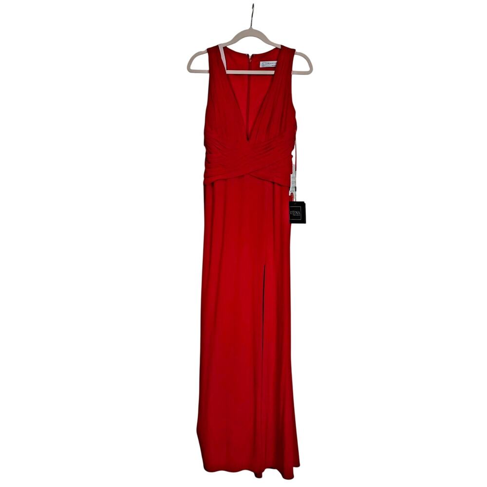 🧜♀️ Mac Duggal Ieena Red Jersey Criss Cross V-Neck Mermaid Slit Gown 55703 NWT - Picture 2 of 11